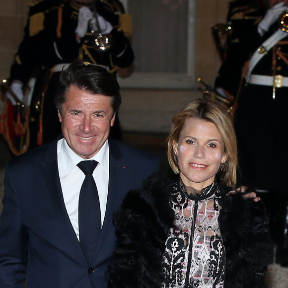 Christian Estroi, maire de Nice, et son épouse Laura Tenoudji - Dîner d'Etat du président de la République française Emmanuel Macron en l'honneur du président de la République populaire de Chine Xi Jinping lors de sa visite d'Etat en France du 24 au 26 mars 2019, au Palais de l'Elysée, à Paris, France, le 25 mars 2019.