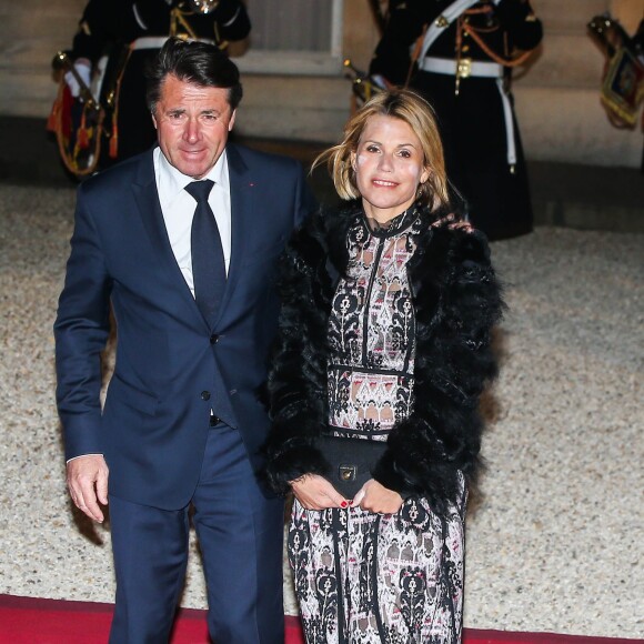 Christian Estroi, maire de Nice, et son épouse Laura Tenoudji - Dîner d'Etat du président de la République française Emmanuel Macron en l'honneur du président de la République populaire de Chine Xi Jinping lors de sa visite d'Etat en France du 24 au 26 mars 2019, au Palais de l'Elysée, à Paris, France, le 25 mars 2019.
