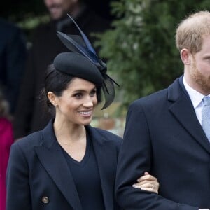 Le prince Harry, duc de Sussex et sa femme Meghan Markle, la duchesse de Sussex enceinte - La famille royale britannique se rend à la messe de Noël à l'église Sainte-Marie-Madeleine à Sandringham, le 25 décembre 2018.