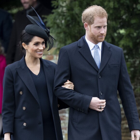 Le prince Harry, duc de Sussex et sa femme Meghan Markle, la duchesse de Sussex enceinte - La famille royale britannique se rend à la messe de Noël à l'église Sainte-Marie-Madeleine à Sandringham, le 25 décembre 2018.