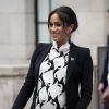 A l'occasion de la journée mondiale du droits des femmes, Meghan Markle (enceinte), duchesse de Sussex, a participé à une discussion conjointe avec le Trust "The Queen's Commonwealth" au King's College à Londres. Le 8 mars 2019.