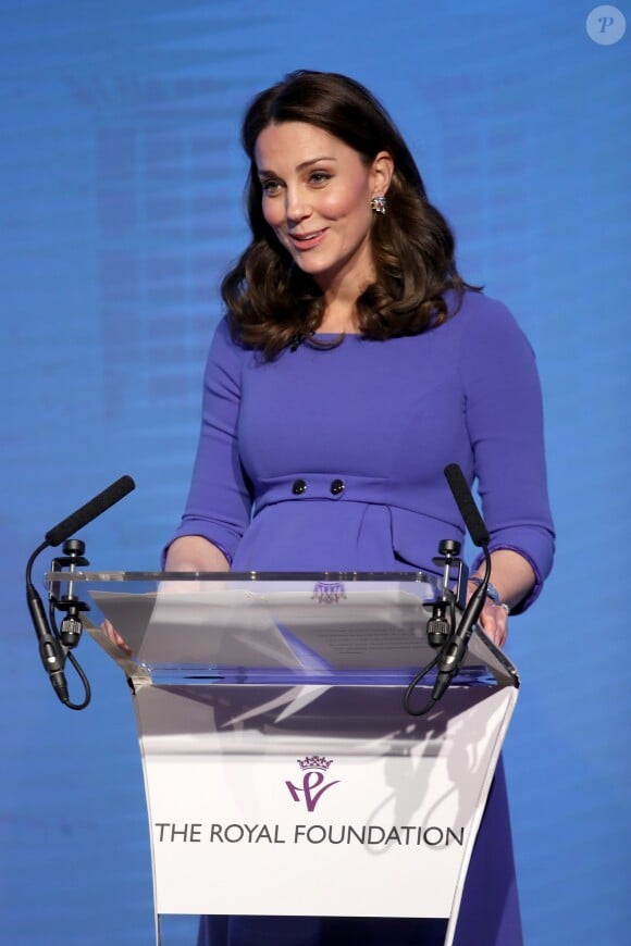 Catherine Kate Middleton (enceinte) duchesse de Cambridge lors du premier forum annuel de la Fondation Royale à Londres le 28 février 2018.