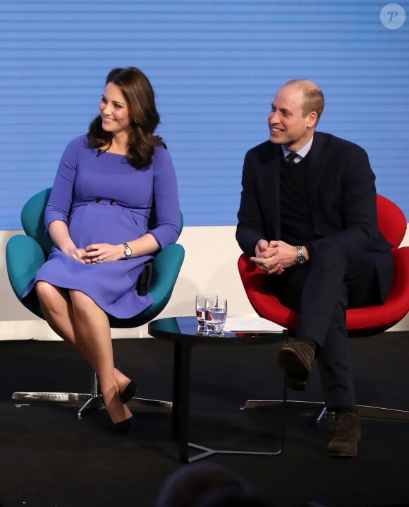 Catherine Kate Middleton (enceinte), duchesse de Cambridge et le prince William, duc de Cambridge lors du premier forum annuel de la Fondation Royale à Londres le 28 février 2018.