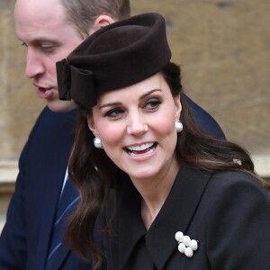 Catherine (Kate) Middleton enceinte, duchesse de Cambridge et le prince William, duc de Cambridge - La famille royale d'Angleterre célèbre le dimanche de Pâques dans la Chapelle Saint-Georges de Windsor le 31 mars 2018.