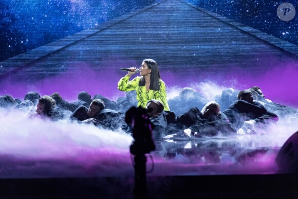 Exclusif - Jenifer (Jenifer Bartoli) - Enregistrement de l'émission "Les 40 ans de Starmania" les stars chantent pour le Sidaction au Palais des Congrès à Paris, le 29 mars 2019. A l'occasion des 25 ans du Sidaction, France 2 propose une grande soirée exceptionnelle autour des plus belles chansons de Starmania qui sera diffusée le samedi 6 avril à 21h. © Pierre Perusseau/Bestimage