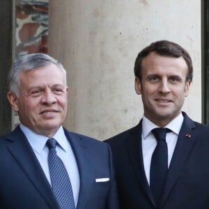 La reine Rania, le roi Abdallah II de Jordanie, le président Emmanuel Macron, la première dame Brigitte Macron - Le président de la République française et sa femme accueillent le roi et la reine de Jordanie au palais de l'Elysée à Paris le 29 mars 2019. © Stéphane Lemouton / Bestimage