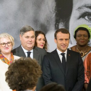 Jean-Yves Le Drian, Brigitte Macron, Pierre-François Veil, Aissa Doumara Ngatansou, Jean Veil, Marlène Schiappa et Delphine Horvilleur - Remise du premier prix "Simone Veil" à la Camerounaise Aissa Doumara Ngatansou au palais de l'Elysée à Paris, à l'occasion de la journée mondiale du droits des femmes. Le 8 mars 2019 © Stéphane Lemouton / Bestimage