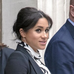 A l'occasion de la journée mondiale du droits des femmes, Meghan Markle (enceinte), duchesse de Sussex, a participé à une discussion conjointe avec le Trust "The Queen's Commonwealth" au King's College à Londres. Le 8 mars 2019