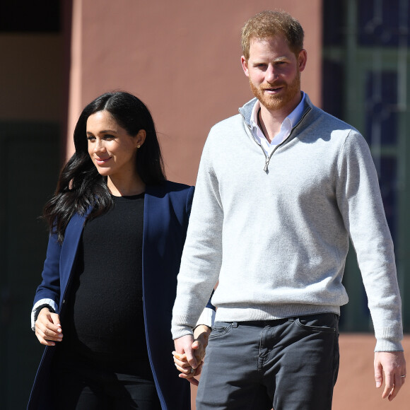 Le prince Harry, duc de Sussex, et Meghan Markle, duchesse de Sussex, enceinte visitent le "Lycée Qualifiant Grand Atlas"à Asni, dans le cadre de leur voyage officiel au Maroc, le 24 février 2019.