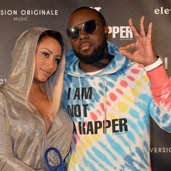 Maître Gims (Gandhi Djuna) et sa femme Demdem Djuna lors de la soirée de lancement de la collection capsule "I'm not a rapper" de la marque Elevenparis (Eleven Paris) à Paris, France, le 11 avril 2019. © Veeren/Bestimage