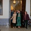 La reine Letizia d'Espagne (robe Sandro) en visite au monastère de l'Incarnation à Madrid le 10 avril 2019 pour découvrir les aménagements réalisés pour l'accessibilité aux personnes en situation de handicap.