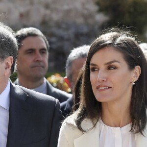 La reine Letizia d'Espagne en visite à Lerma dans la province de Burgos le 11 avril 2019 pour l'inauguration de l'exposition "Angeli" de la fondation "Las Edades del Hombre".