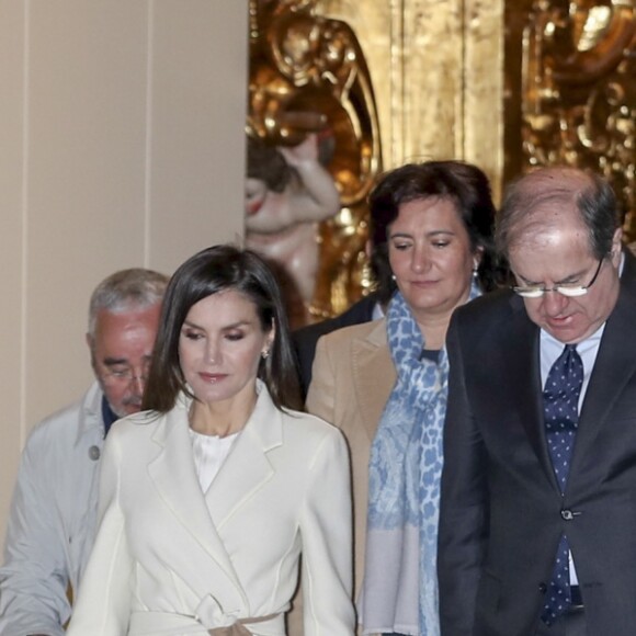 La reine Letizia d'Espagne en visite à Lerma dans la province de Burgos le 11 avril 2019 pour l'inauguration de l'exposition "Angeli" de la fondation "Las Edades del Hombre".