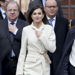 La reine Letizia d'Espagne en visite à Lerma dans la province de Burgos le 11 avril 2019 pour l'inauguration de l'exposition "Angeli" de la fondation "Las Edades del Hombre".