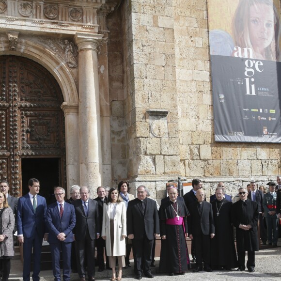 La reine Letizia d'Espagne en visite à Lerma dans la province de Burgos le 11 avril 2019 pour l'inauguration de l'exposition "Angeli" de la fondation "Las Edades del Hombre".