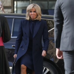 Christophe Castaner, ministre de l'intérieur, la première dame Brigitte Macron, Patrick Chauvet, recteur de Notre-Dame de Paris lors de la la messe chrismale dans l'église Saint-Sulpice à Paris au lieu de Notre-Dame le 17 avril 2019. © Stéphane Lemouton / Bestimage