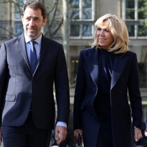 Christophe Castaner, ministre de l'intérieur, la première dame Brigitte Macron lors de la la messe chrismale dans l'église Saint-Sulpice à Paris au lieu de Notre-Dame le 17 avril 2019. © Stéphane Lemouton / Bestimage