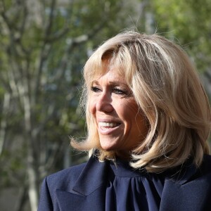 La première Dame Brigitte Macron lors de la la messe chrismale dans l'église Saint-Sulpice à Paris au lieu de Notre-Dame le 17 avril 2019. © Stéphane Lemouton / Bestimage