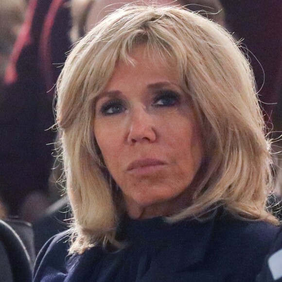 La première Dame Brigitte Macron lors de la la messe chrismale dans l'église Saint-Sulpice à Paris au lieu de Notre-Dame le 17 avril 2019. © Stéphane Lemouton / Bestimage