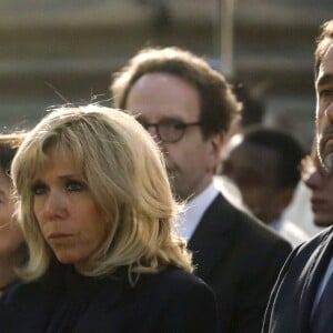 Anne Hidalgo, maire de Paris, la première dame Brigitte Macron, Christophe Castaner, ministre de l'intérieur lors de la la messe chrismale dans l'église Saint-Sulpice à Paris au lieu de Notre-Dame le 17 avril 2019. © Stéphane Lemouton / Bestimage