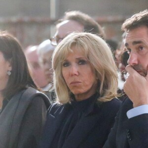 Anne Hidalgo, maire de Paris, la première dame Brigitte Macron, Christophe Castaner, ministre de l'intérieur lors de la la messe chrismale dans l'église Saint-Sulpice à Paris au lieu de Notre-Dame le 17 avril 2019. © Stéphane Lemouton / Bestimage