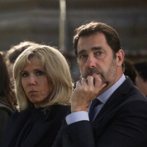 La première Dame Brigitte Macron et Christophe Castaner, ministre de l'intérieur lors de la messe chrismale, l'une des célébrations de la semaine sainte précédant Pâques, qui aurait dû être dite par Monseigneur Aupetit à Notre-Dame, à l'église Saint-Sulpice de Paris, France, le 17 avril 2019. © Stéphane Lemouton/Bestimage