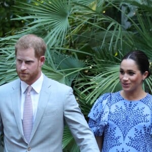 Le prince Harry, duc de Sussex et Meghan Markle, duchesse de Sussex, enceinte, rencontrent le roi du Maroc et son fils, le prince héritier du Maroc, Moulay Hassan à sa résidence à Rabat, lors d'une audience privée in Rabat le 25 février, 2019.