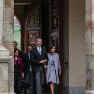 Le roi Felipe VI et la reine Letizia d'Espagne à l'Université d'Alcala de Henares à Madrid le 23 avril 2019 lors de la cérémonie de remise du prix Cervantes.