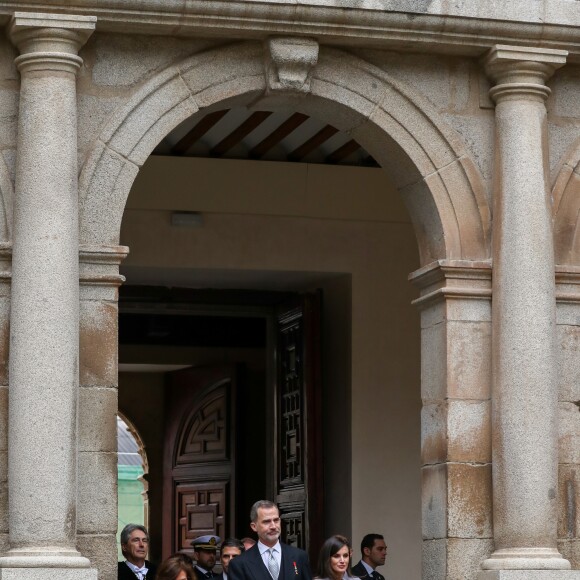 Le roi Felipe VI et la reine Letizia d'Espagne à l'Université d'Alcala de Henares à Madrid le 23 avril 2019 lors de la cérémonie de remise du prix Cervantes.