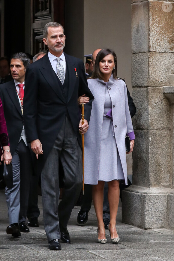 Le roi Felipe VI et la reine Letizia d'Espagne à l'Université d'Alcala de Henares à Madrid le 23 avril 2019 lors de la cérémonie de remise du prix Cervantes.