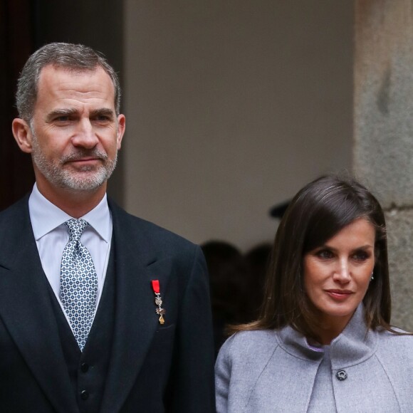 Le roi Felipe VI et la reine Letizia d'Espagne à l'Université d'Alcala de Henares à Madrid le 23 avril 2019 lors de la cérémonie de remise du prix Cervantes.