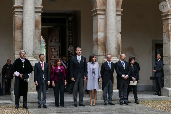 Le roi Felipe VI et la reine Letizia d'Espagne à l'Université d'Alcala de Henares à Madrid le 23 avril 2019 lors de la cérémonie de remise du prix Cervantes.