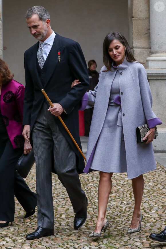 Le roi Felipe VI et la reine Letizia d'Espagne à l'Université d'Alcala de Henares à Madrid le 23 avril 2019 lors de la cérémonie de remise du prix Cervantes.