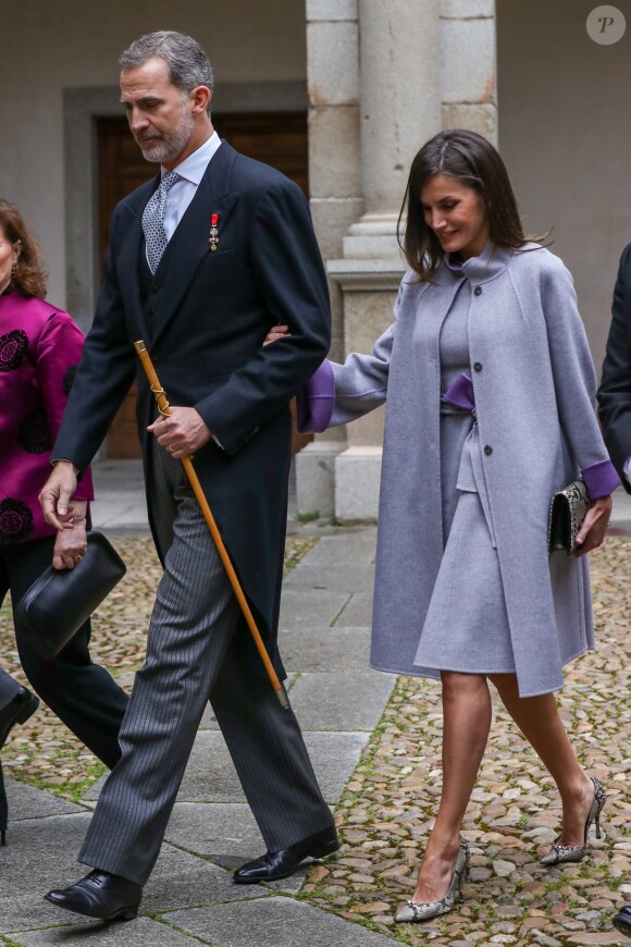 Le roi Felipe VI et la reine Letizia d'Espagne à l'Université d'Alcala de Henares à Madrid le 23 avril 2019 lors de la cérémonie de remise du prix Cervantes.