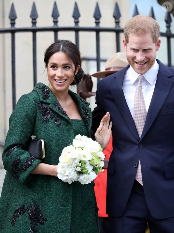 Le prince Harry, duc de Sussex, Meghan Markle, enceinte, duchesse de Sussex, lors de leur visite à Canada House dans le cadre d'une cérémonie pour la Journée du Commonwealth à Londres le 11 mars 2019.