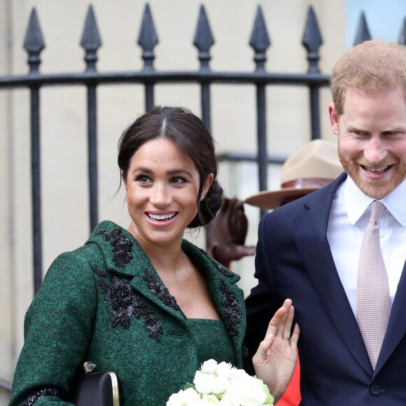 Le prince Harry, duc de Sussex, Meghan Markle, enceinte, duchesse de Sussex, lors de leur visite à Canada House dans le cadre d'une cérémonie pour la Journée du Commonwealth à Londres le 11 mars 2019.