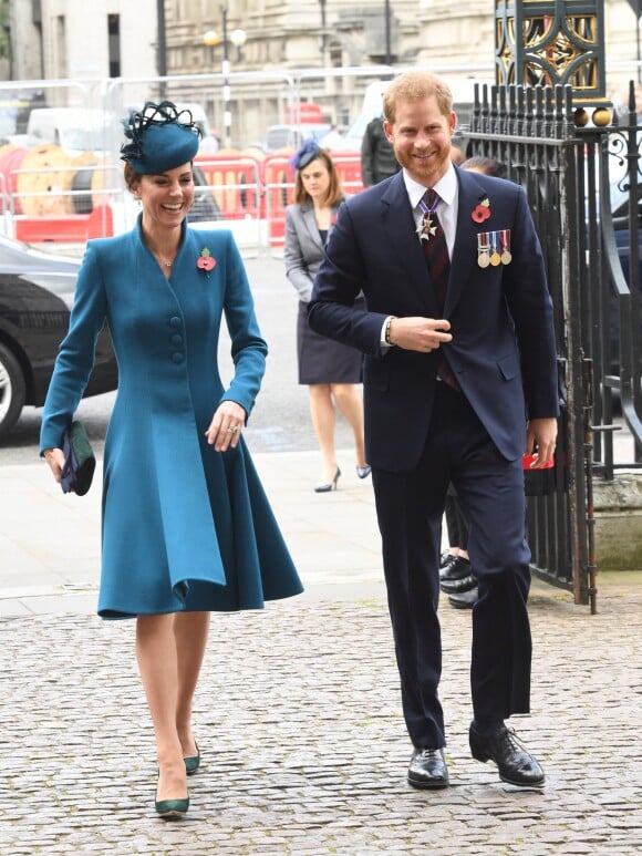 Le prince Harry, duc de Sussex et Kate Catherine Middleton, duchesse de Cambridge - Arrivées de la famille royale d'Angleterre en l'abbaye de Westminster à Londres pour le service commémoratif de l'ANZAC Day. Le 25 avril 2019