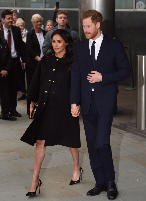 Le prince Harry et Meghan Markle, duchesse de Sussex, le 19 mars 2019 à la Maison de la Nouvelle-Zélande à Londres pour rendre hommage aux victimes de la tuerie de Christchurch et signer le registre de condoléances, leur dernière sortie avant le congé maternité de Meghan.