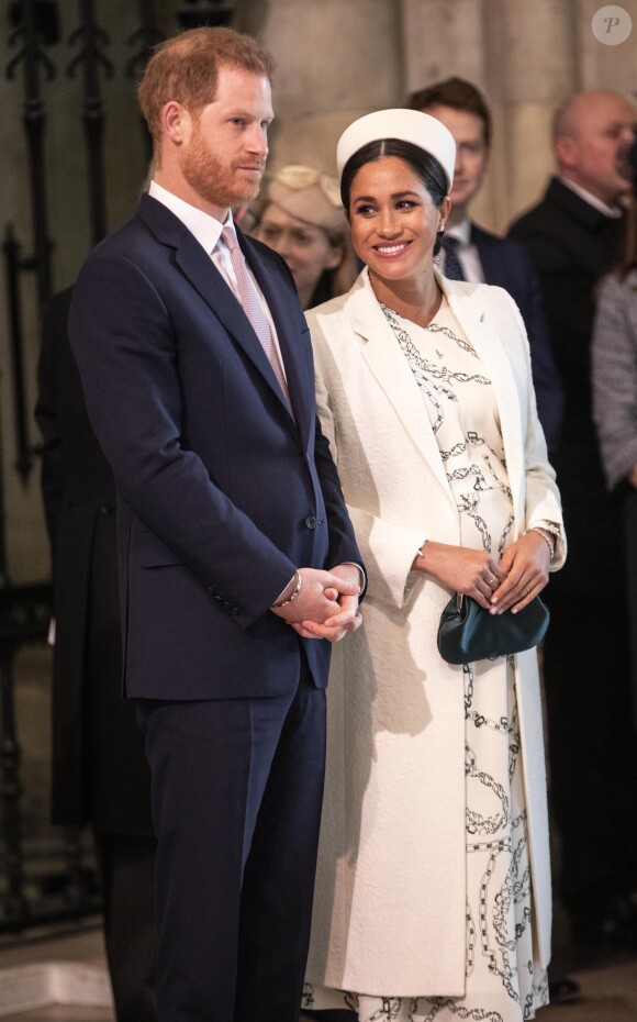 Le prince Harry et Meghan Markle, duchesse de Sussex, enceinte, à la messe en l'honneur de la journée du Commonwealth à l'abbaye de Westminster à Londres, le 11 mars 2019.