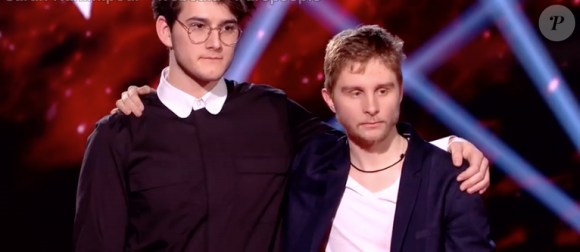 Gjon's Tears et Clem Chouteau dans "The Voice 8" sur TF1, le 4 mai 2019.