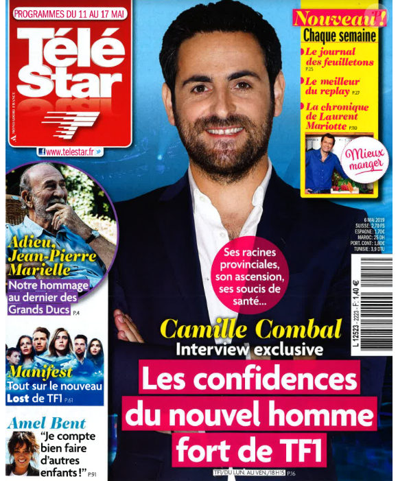 Camille Combal en couverture du magazine Télé Star, en kiosques lundi 6 mai 2019.