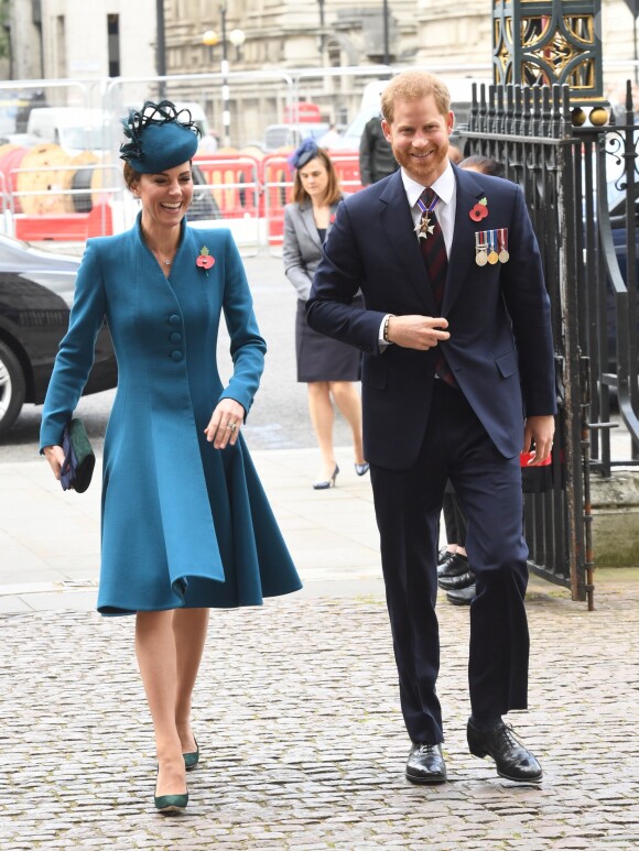 Le prince Harry, duc de Sussex et Kate Middleton, duchesse de Cambridge - Arrivées de la famille royale d'Angleterre en l'abbaye de Westminster à Londres pour le service commémoratif de l'ANZAC Day. Le 25 avril 2019