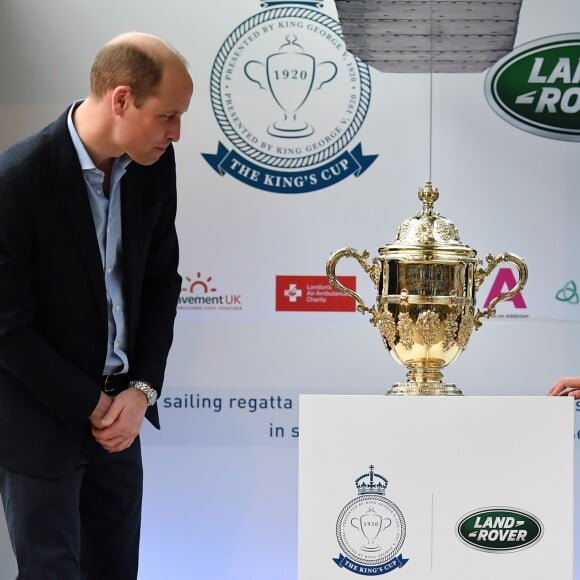 Le prince William, duc de Cambridge, et Kate Catherine Middleton, duchesse de Cambridge, au lancement de la King's Cup, une régate qui se déroulera au mois d'août sur l'île de Wight, à Londres. Le 7 mai 2019.