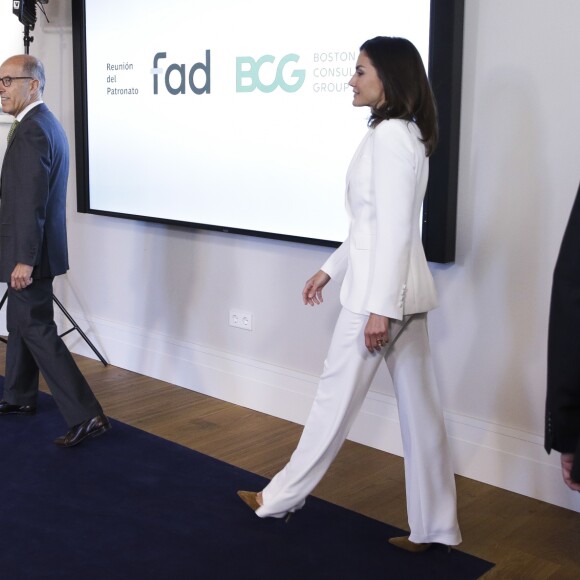 La reine Letizia d'Espagne lors d'une réunion de travail de la Fondation de lutte contre la toxicomanie le 16 mai 2019 à Madrid.