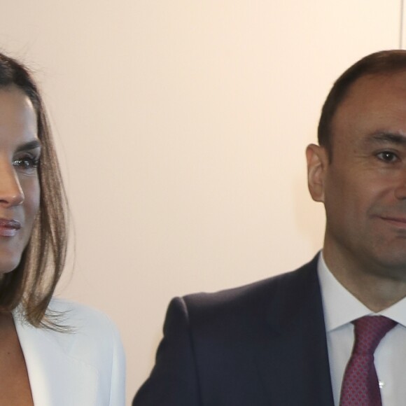 La reine Letizia d'Espagne lors d'une réunion de travail de la Fondation de lutte contre la toxicomanie le 16 mai 2019 à Madrid.