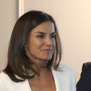 La reine Letizia d'Espagne lors d'une réunion de travail de la Fondation de lutte contre la toxicomanie le 16 mai 2019 à Madrid.