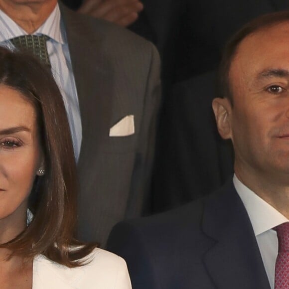 La reine Letizia d'Espagne lors d'une réunion de travail de la Fondation de lutte contre la toxicomanie le 16 mai 2019 à Madrid.