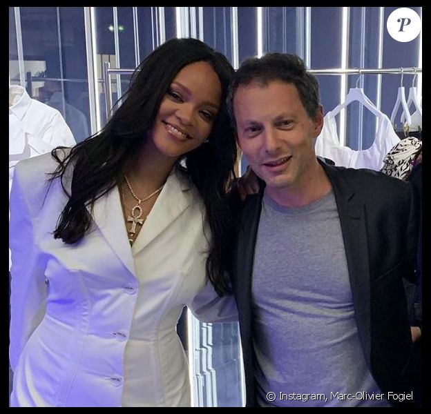 Rihanna et Marc-Olivier Fogiel au cocktail de lancement de "Fenty". Paris, le 22 mai 2019.