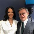 Rihanna et Jean-Charles Trehan, directeur des relations extérieures chez LVMH, au cocktail de présentation de la première collection de "Fenty". Paris, le 22 mai 2019.