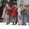 Exclusif - Emma Watson, Florence Pugh, Saoirse Ronan et Eliza Scanlen sur le tournage du film Little Women (Quatre Filles du Docteur March) dans les rues de Haward. Le 5 novembre 2018